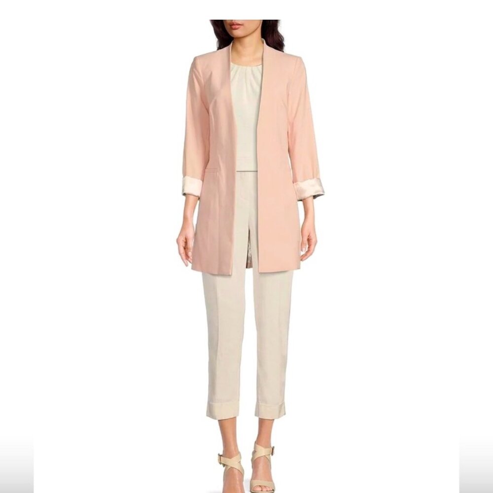 Calvin Klein Collarless Roll-Cuff Long Blazer Size 8